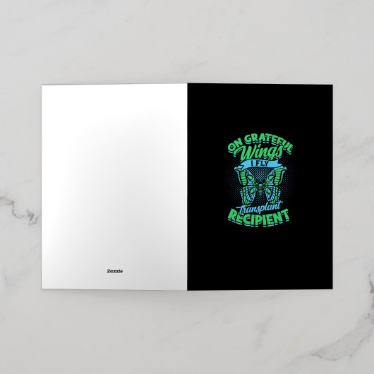 感謝の翼で私は移植患者を飛ぶ –  箔グリーティングカード (外側レイダウン)