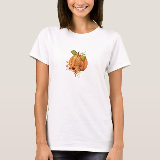感謝の花飾り付きパンプキン Tシャツ (正面)