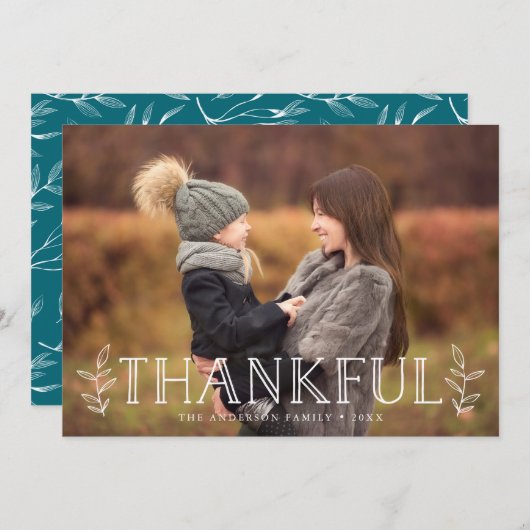 感謝の葉 |感謝祭のフォトカード シーズンカード (正面/裏面)