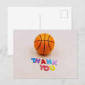 感謝の言葉とバスケットボールが木製の背景に ポストカード (正面/裏面)