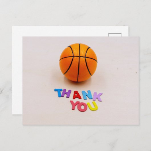 感謝の言葉を添えたバスケットボール（木製背景） ポストカード (正面/裏面)