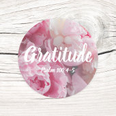 感謝の詩編100:4-5節ピンクエレガント色の花 ラウンドシール