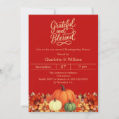 感謝の賛美カボチャオレンジ赤い感謝祭 招待状 (正面)