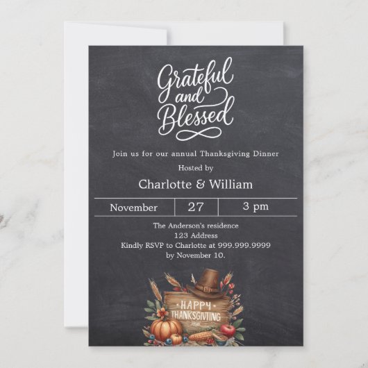 感謝の賛美カルボ感謝祭ディナー 招待状 (正面)