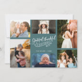 感謝の賛美家族の写真のティール（緑がかった色）のプリッドクリスマス シーズンカード (正面)