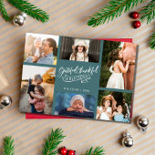 感謝の賛美家族の写真のティール(緑がかった色)のプリッドクリスマス シーズンカード