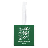 感謝の賛美3つの写真コラージュ緑 キューブオーナメント (正面)