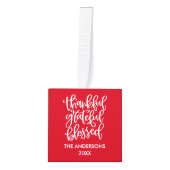 感謝の賛美3フォトコラージュ赤 キューブオーナメント (正面)