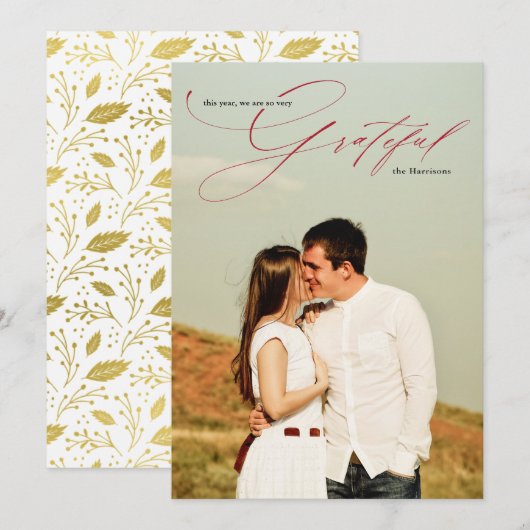感謝の赤い筆跡の美しい写真 シーズンカード (正面/裏面)