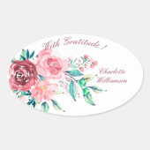 感謝の赤とピンクのバラの花スプレー 楕円形シール (正面)