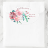 感謝の赤とピンクのバラの花スプレー 楕円形シール (バッグ)