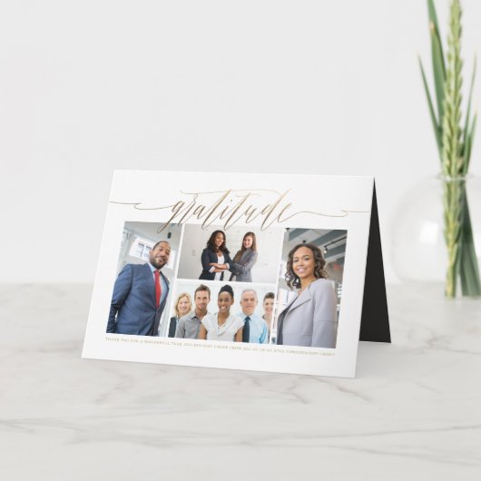 感謝の金ゴールドの原稿の写真ビジネス休日カード シーズンカード (正面)