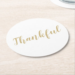 感謝の金ゴールド白モダン文字の感謝 ラウンドペーパーコースター