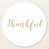 感謝の金ゴールド白モダン文字の感謝 ラウンドペーパーコースター (正面)