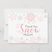 感謝の雪の多くのピンクの赤ちゃんシャワーノートカード サンキューカード (正面)
