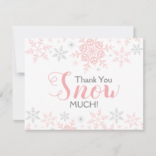 感謝の雪の多くのピンクの赤ちゃんシャワーノートカード サンキューカード (正面)