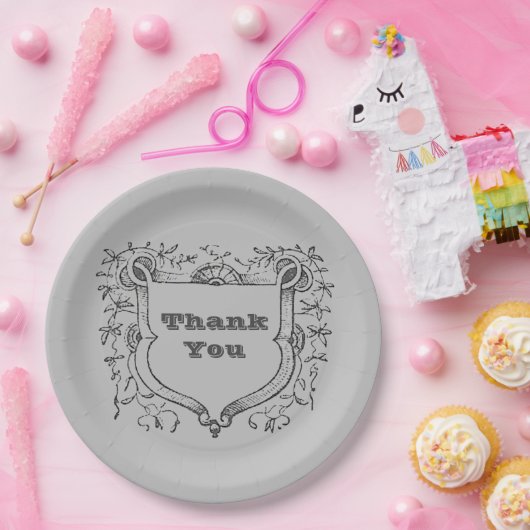 感謝の食事ヴィンテージ華美シールドありがとう ペーパープレート (パーティー)