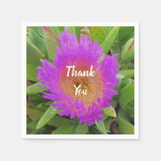 感謝の食事明るい紫色の花ありがとう スタンダードカクテルナプキン (正面)