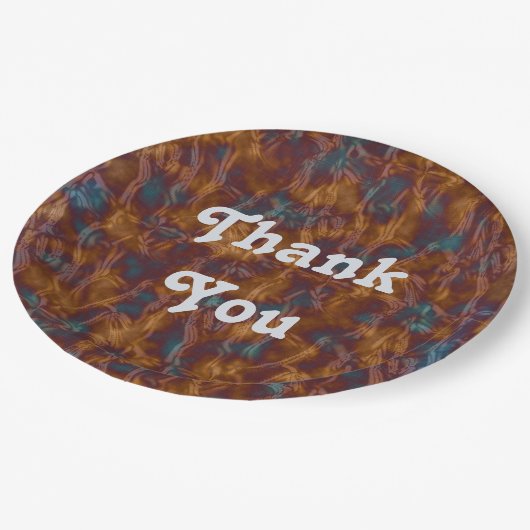 感謝の食事金ゴールド青スワールカラーサンキュー ペーパープレート (アングル)
