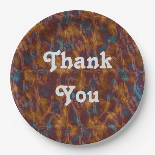 感謝の食事金ゴールド青スワールカラーサンキュー ペーパープレート (正面)