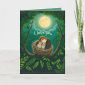 感謝の鳥の親の子カドル月の愛 カード (正面)