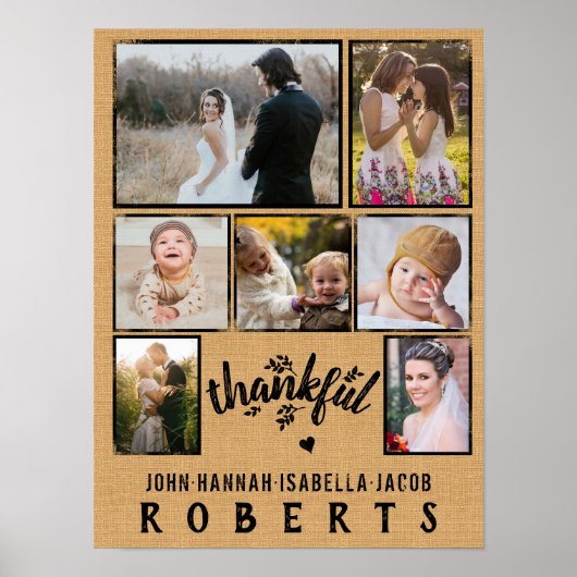 感謝のBurlapファームハウス7家族の写真コラージュ ポスター (正面)