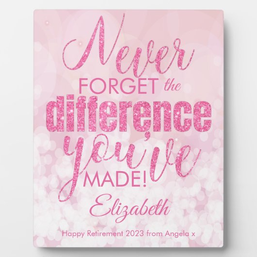 感謝は決して忘れピンクの退職 フォトプラーク (正面)