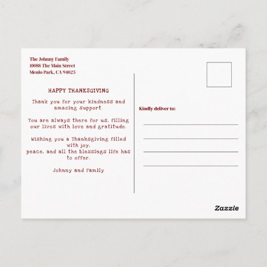 感謝をカスタマイズ 「 主に感謝をささげます 」 ポストカード (裏面)