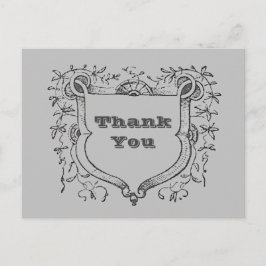 感謝を伝えるグレイ ヴィンテージ シールド 感謝 ポストカード
