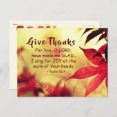 感謝を捧げよう、詩篇92:4聖書の言葉 ポストカード (正面/裏面)