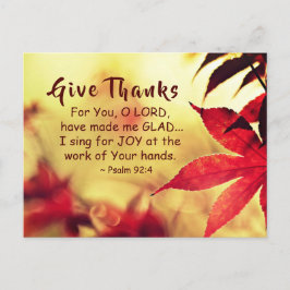 感謝を捧げよう、詩篇92:4聖書の言葉 ポストカード