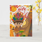 感謝を捧げる - ネイティブアメリカンの少年とティピー カード (黄色い花)