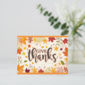 感謝を秋の落ち葉と共に 秋の感謝祭 ポストカード (スタンド正面)