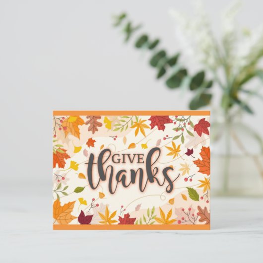 感謝を秋の落ち葉と共に 秋の感謝祭 ポストカード (スタンド正面)