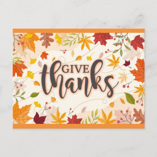 感謝を秋の落ち葉と共に 秋の感謝祭 ポストカード (正面)