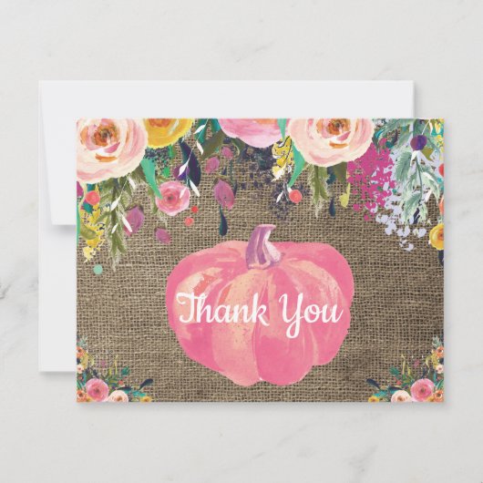 感謝を綴る、秋の花とパンプキンの麻のカード サンキューカード (正面)