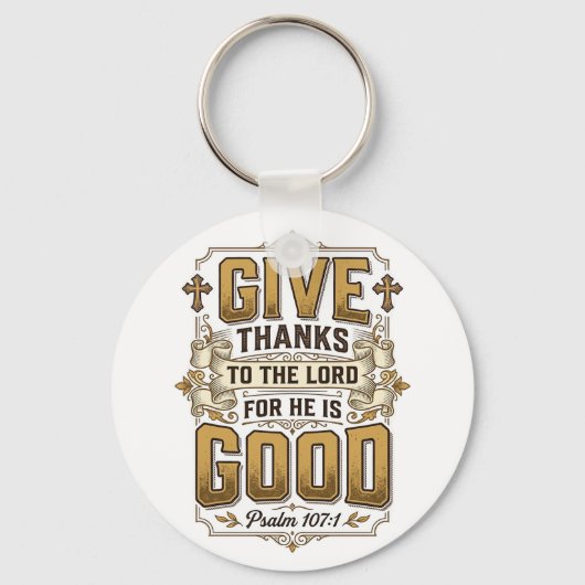 感謝を表そう 詩篇107 ヴィンテージ風クリスチャンTシャツ キーホルダー (正面)