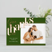 感謝を贈る モダン グリーン 箔シーズンカード (立ち正面)