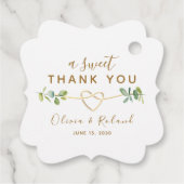 感謝を込めたゴールドのウェディング フェイバータグ (裏面)