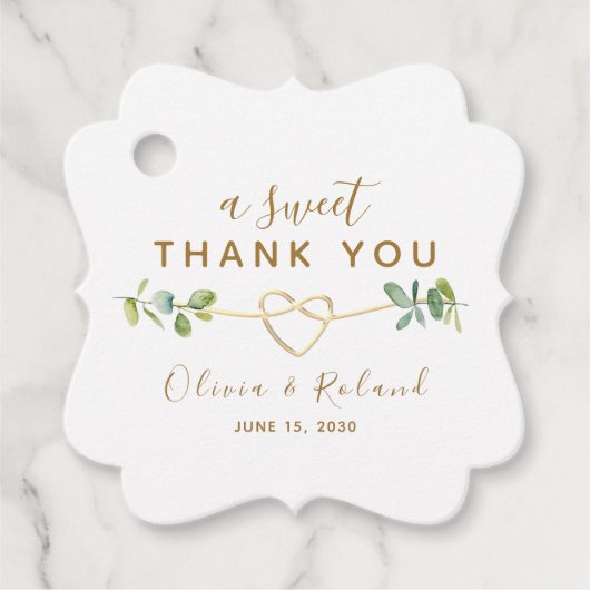 感謝を込めたゴールドのウェディング フェイバータグ (正面)