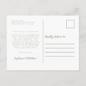 「感謝を込めたシンプルなウェディングメッセージ　サージグリーン」 ポストカード (裏面)