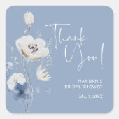感謝を込めたダスティーブルーのブライダルシャワーフェアのお礼 スクエアシール (正面)