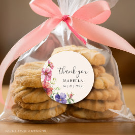 感謝を込めたワイルドフラワー・ウォーターカラーのブライダルシャワー ラウンドシール