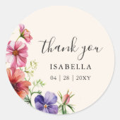 感謝を込めたワイルドフラワー・ウォーターカラーのブライダルシャワー ラウンドシール (正面)