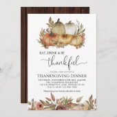 感謝を込めた水彩のカボチャの木の感謝祭 招待状 (正面/裏面)