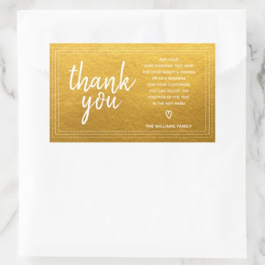 感謝を込めた特別なメッセージ　ゴールドギフト 長方形シール (バッグ)