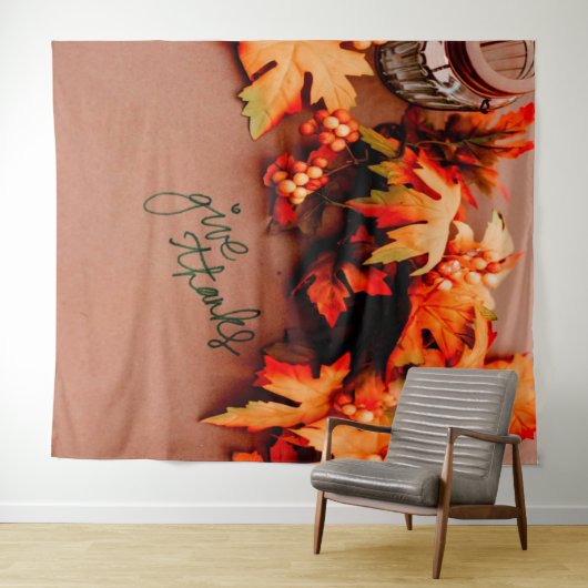 感謝を込めて秋の落ち葉と共に 感謝祭 タペストリー (インサイチュ(横))
