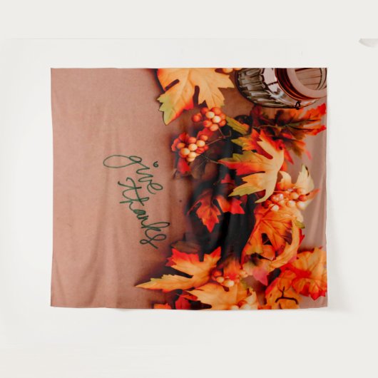 感謝を込めて秋の落ち葉と共に 感謝祭 タペストリー (正面(横))