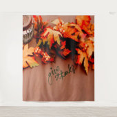 感謝を込めて秋の落ち葉と共に 感謝祭 タペストリー (正面)