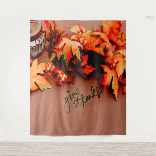 感謝を込めて秋の落ち葉と共に 感謝祭 タペストリー (正面)